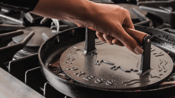 Customers find this bacon press to work well for pressing bacon and other meats. It's well-made with a sturdy handle that won't burn hands. The press keeps the bacon flat while cooking, ensuring even cooking and maintaining the meat's juices. They appreciate the weight and size of the product, which is heavy enough to ensure even cooking and prevent grease splatter. The size is perfect for their skillet and large enough to flatten two hamburgers at a time.