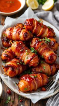 Barbecue Glazed Bacon-Wrapped Lil Smokies