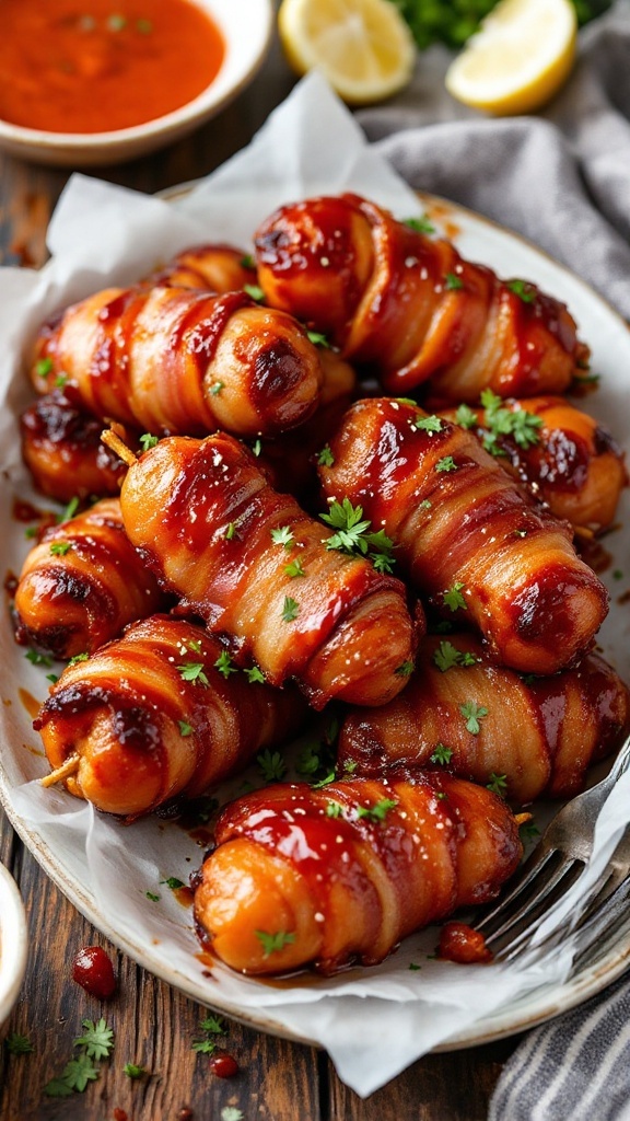 Barbecue Glazed Bacon-Wrapped Lil Smokies