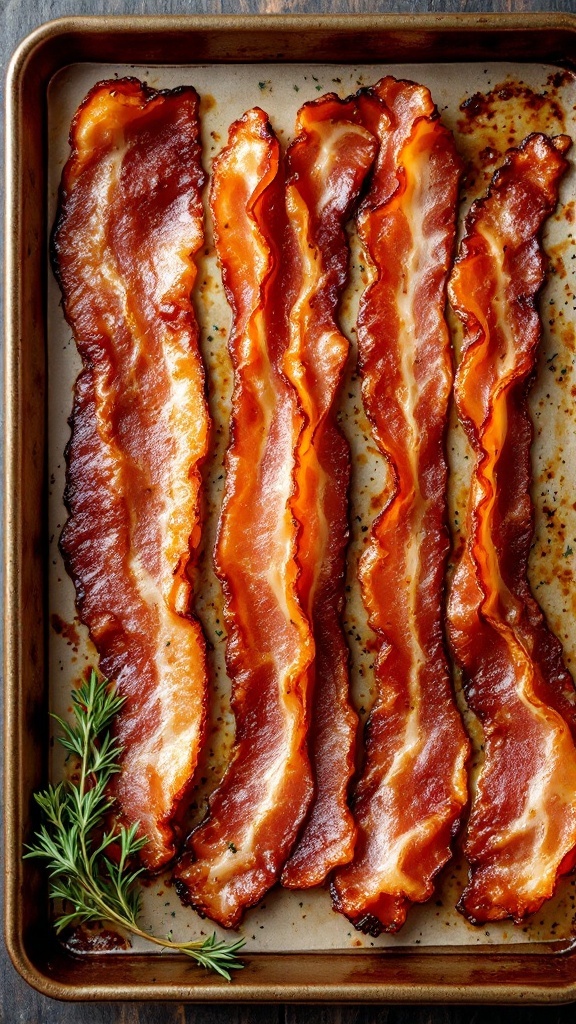 Crispy bacon strips on a sheet pan