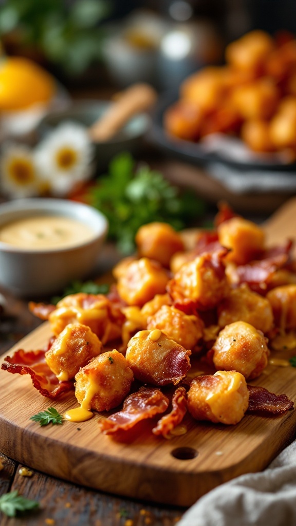 Honey Mustard Bacon Bites on a wooden serving board