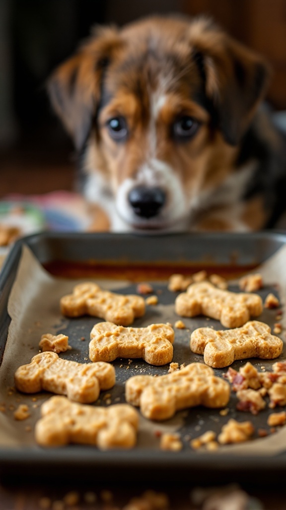 Homemade peanut butter and bacon dog biscuits.