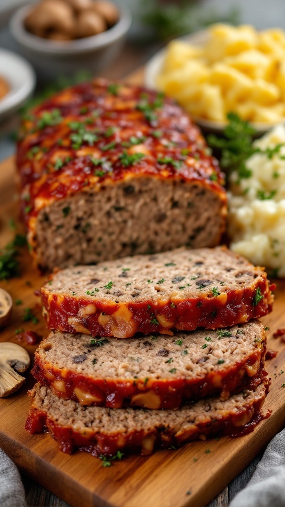 Savory Bacon and Mushroom Meatloaf with Swiss Cheese