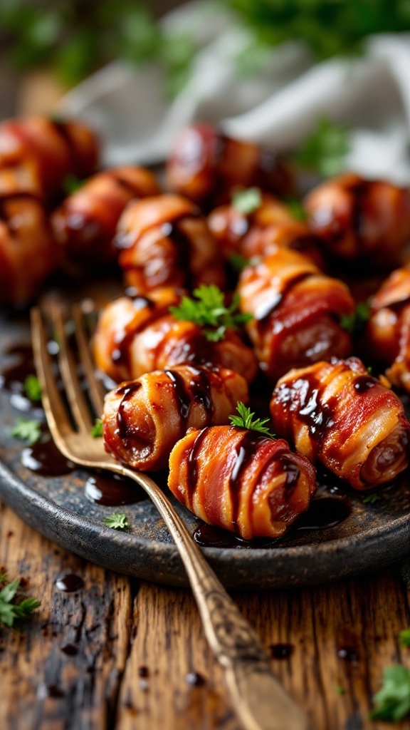 Spicy chorizo bacon-wrapped dates with a honey glaze