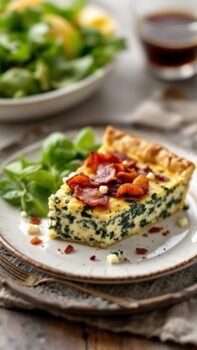 Spinach and Feta Cheese Quiche with Crispy Bacon
